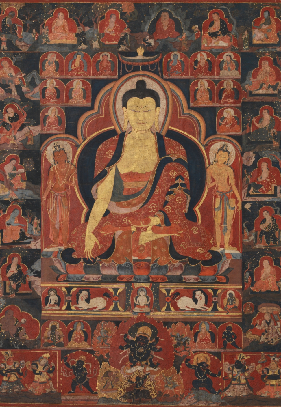 Buddha Shakyamuni with Sixteen Arhats