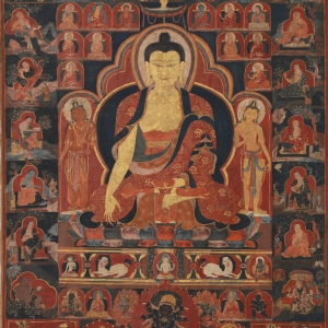 Buddha Shakyamuni with Sixteen Arhats