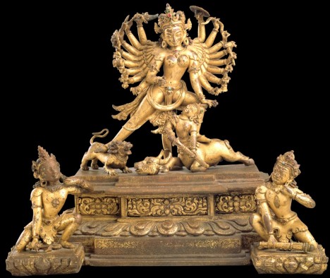 Durga Killing the Buffalo Demon (Durga Mahisasuramardini); Nepal; 12th or 13th century; gilt copper alloy; Rubin Museum of Art; C2005.16.11 (HAR 65433)