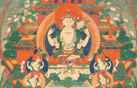 Avalokiteshvara in his Potala Pure Land; Tibet; late 18th–early 19th century; pigments on cloth, silk brocade, cotton backing; Rubin Museum of Art; gift of Shelley and Donald Rubin; C2012.4.5 (HAR 1094)