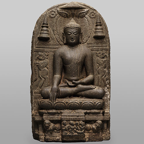 The Buddha Triumphing Over Mara; India, probably Bihar, ca. 800–900; stone; Asian Art Museum of San Francisco; The Avery Brundage Collection, B61S7+